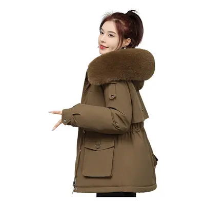 (Coffee, UK 14) Women ladies Winter Fur Hooded Parka Jacket Coats