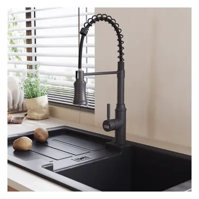 (Grey) Kitchen Pull Out Tap Swivel Faucet with Spring Spout