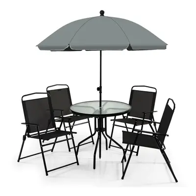 6 Pieces Patio Furniture Set with Coffee Table and Folding Chairs