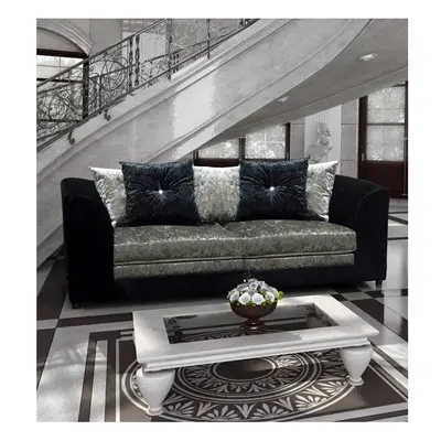 (Black-silver, seater) Leo Crushed Velvet & Seater Sofa Set