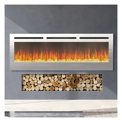 (60 Inch Stainless Steel) Electric Fireplace Colors Wall Inset Into Fire