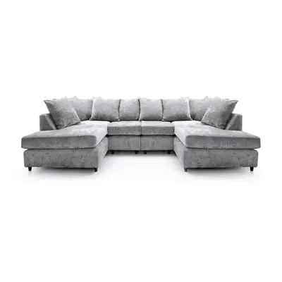 (Light Grey) Harriet Crushed Chenille U-Shape Sofa