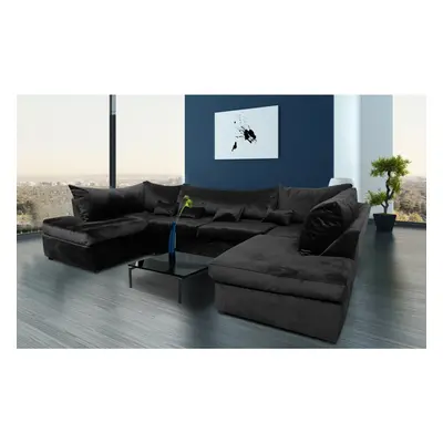 (Black) Milano Large Corner U Shape Sofa Velvet Fabric