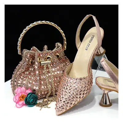 (Italian Design Shoe And Bag Set High Quality Handmade Lady Evening Banquet Shoes & Matching Buc