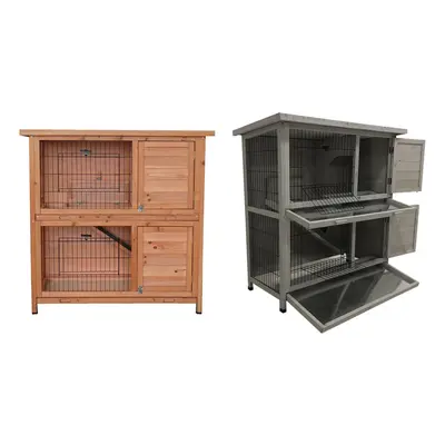 (Grey) Charles Bentley Two Storey Pet Hutch with Tray Natural and Grey Wood