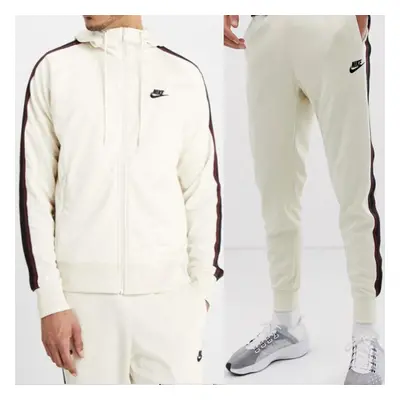 (Cream, XL) Nike Mens Tribute Poly Hooded Sports Tracksuit