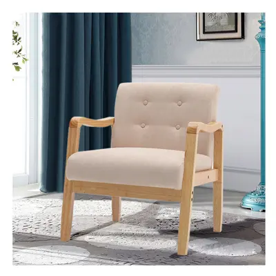 (Beige) Accent Chair Wooden Frame Linen Chair Armchair