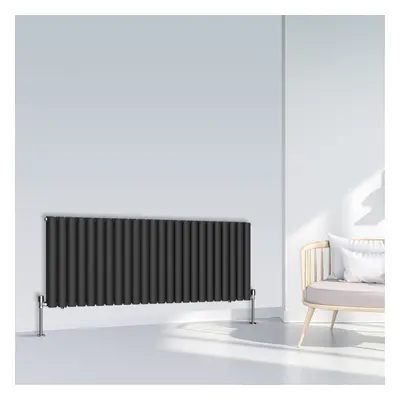 (600x1416mm Double, Black) NRG Oval Column Designer Radiator Horizontal Vertical Central Heating