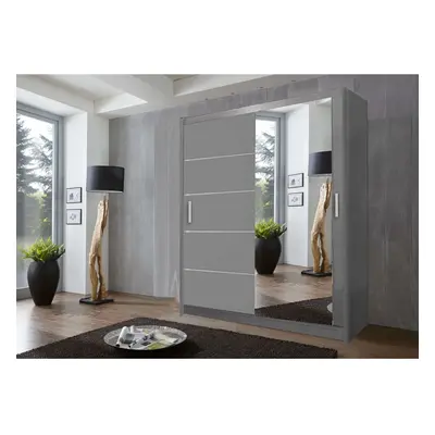 (150 cm, Grey) Lyon and Door Sliding Mirror Wardrobe