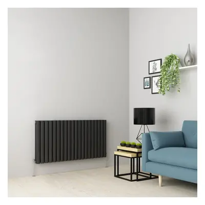 (600 x 1181mm Double, Anthracite) Oval Tube Designer Radiator