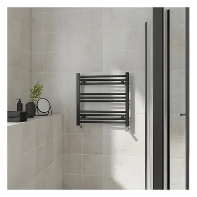 (Straight, 600x600mm) Warmehaus Heated Towel Rail Black Bathroom Ladder Style Radiator Central H