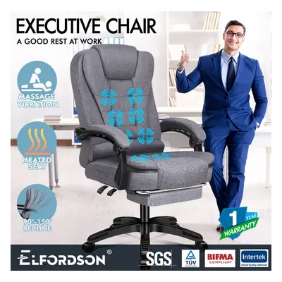 (Elias-Fabric Grey) ELFORDSON Massage Office Chair Executive Gaming Chairs Heated Computer Seat