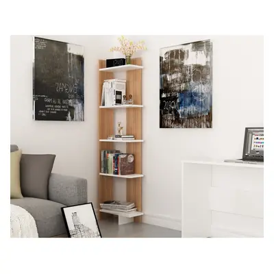 (White/Cream) Decorotika Alice 5-Shelf Modern Display Corner Bookcase, Bookshelf