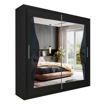 (Black , 203cm) Alis Curved Modern Mirror Sliding Doors Wardrobe