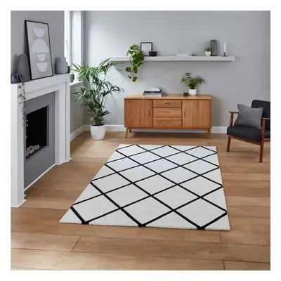 (Cream/Black, x cm) Modern Geometric Diamond Rugs Small Large Bedroom Living Room Rug Soft Carpe