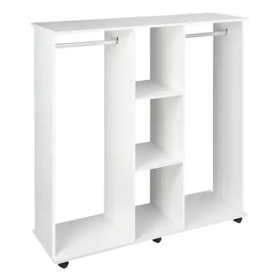 HOMCOM Mobile Double Open Wardrobe w/ Clothes Hanging Rail Colthing White