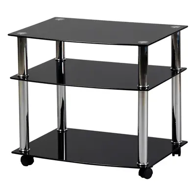 (Black) Charles Jacobs Glass Trolley Stand For TV Television Hifi Stereo Portable Wheels