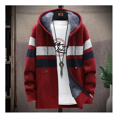 (red, L) Knitted Cardigan Jumper Men's Thickened Jacket