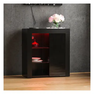 (Black) Azura Door LED Sideboard Shelf Storage Cabinet