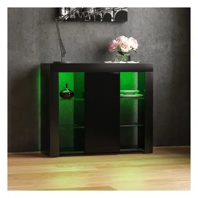 (Black) Azura Door LED Sideboard Shelves Storage Cabinet