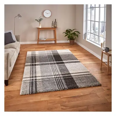 (160x220cm) Modern Elegant Tartan Check Rugs in Beige and Black Thick Soft Mats