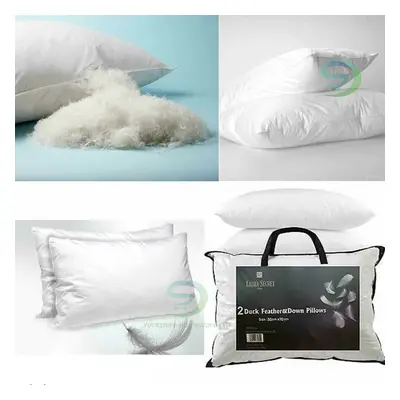 (4 x pc Pillows (2 Pair)) Luxury Duck Feather Pillows Hotel Home Quality Extra Filling Firm Supp