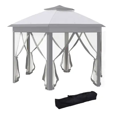 Outsunny 3x4m Hexagon Gazebo w/ Mesh Curtains Outdoor Garden, Grey