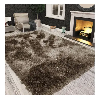 (Coffee) Non Slip Shaggy Sparkle Living Room Carpet Rugs