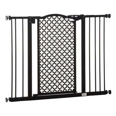 PawHut 74-105cm Pet Safety Gate, Pressure Fit Stair with Double Locking - Black