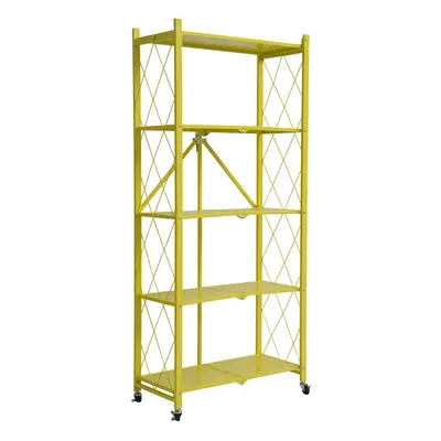 (Yellow) Tier Metal Folding Storage Shelf with Wheels