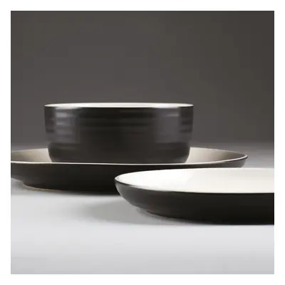 Carnaby Pimlico Piece Dinner Set Stoneware Plates Bowl Side Plate Black Cream