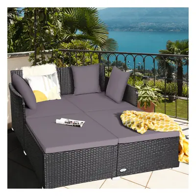 Rattan Daybed Furniture w/ Spacious Seat Weather-resistant Rattan