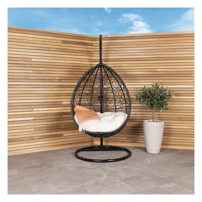 Charles Bentley Garden Wicker Rattan Patio Hanging Swing Chair Seat - Black