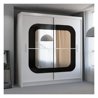 (White & Black, 150cm) MN FURNITURE Chelsee Sliding Mirror Door Wardrobe