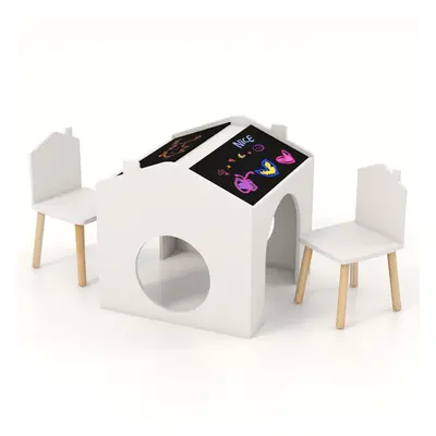 3 pcs Kids Table Chair Set w/Desktop Chalkboards Children Activity Table