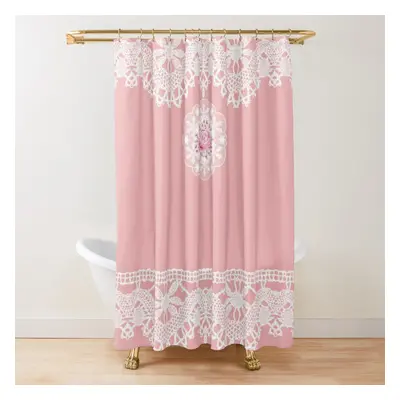 Shower Curtains Shabby Chic Vintage Pink Rose White Lace for Bathroom Decor 72x72 inches