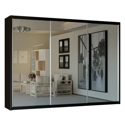 (Black) Modern Mirror Slidding Door Wardrobe 250cm