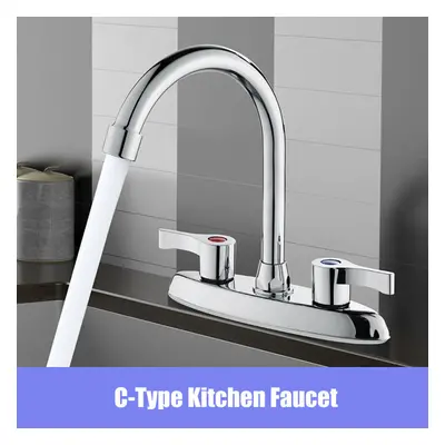 (C) Double Holes Handles Kitchen Faucet Hot Cold Basin Sink Mixer Water Tap