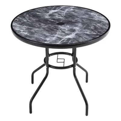 Round Garden Tempered Glass Marble Coffee Table with Umbrella Hole 80cm Dia