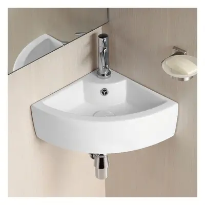 Tulla x 325mm Small Quarter Circle Corner Wall Hung Basin & Waste