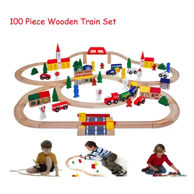 Kids Wooden Train Set - Pieces Kids Children City Traffic Scene Building Toy