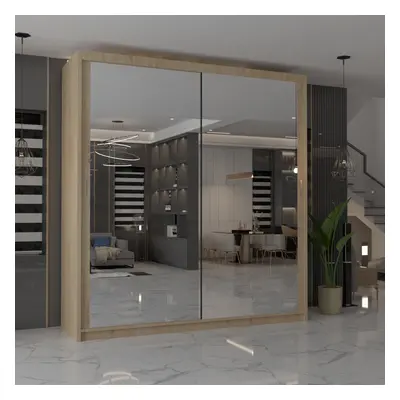 (Oak, 203cm) MN FURNITURE Ice Mirror Sliding Door Wardrobe