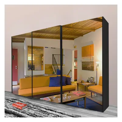 (Black , 250cm) Etna Full Mirrored Sliding Door Wardrobe