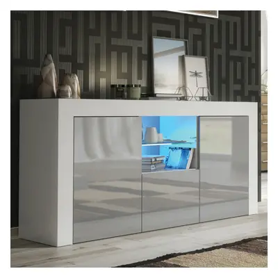 TV Unit 145cm LED Creative Furniture - White & Grey Gloss Doors