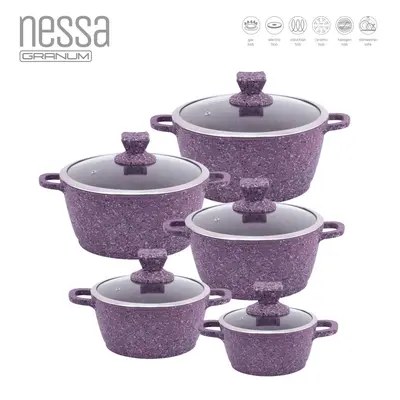 (Vizag - Purple) SQ Professional Nessa pc Non-Stick Stockpot Set