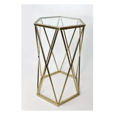 Hexagon Glass Center Tables with Gold Metal Frame Coffee Table for Living Room