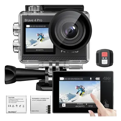 AKASO 4K30fps Waterproof Action Camera - 20MP Dual Screen 40M Underwater Camera, Stabilization, 