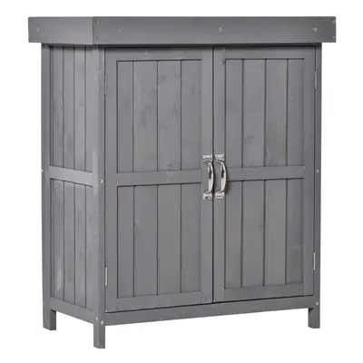 Outsunny Wooden Garden Shed Double Door Tool Storage House, 74x43x88cm, Grey