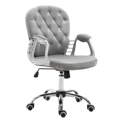 Vinsetto Office Chair Velour Diamond Tufted Padded Ergonomic Swivel Grey