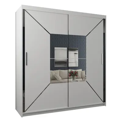 (White, Width 203cm) Modern Free Standing Mirror Sliding Wardrobe